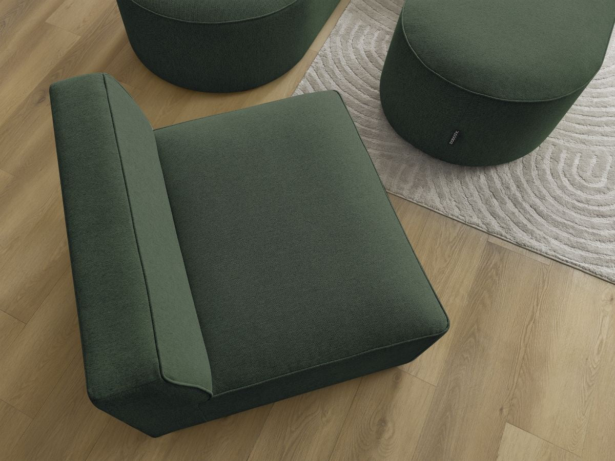 Canapé d'angle fixe modulable ROUSSEAU tissu chiné avec 1 chauffeuse et 1 pouf