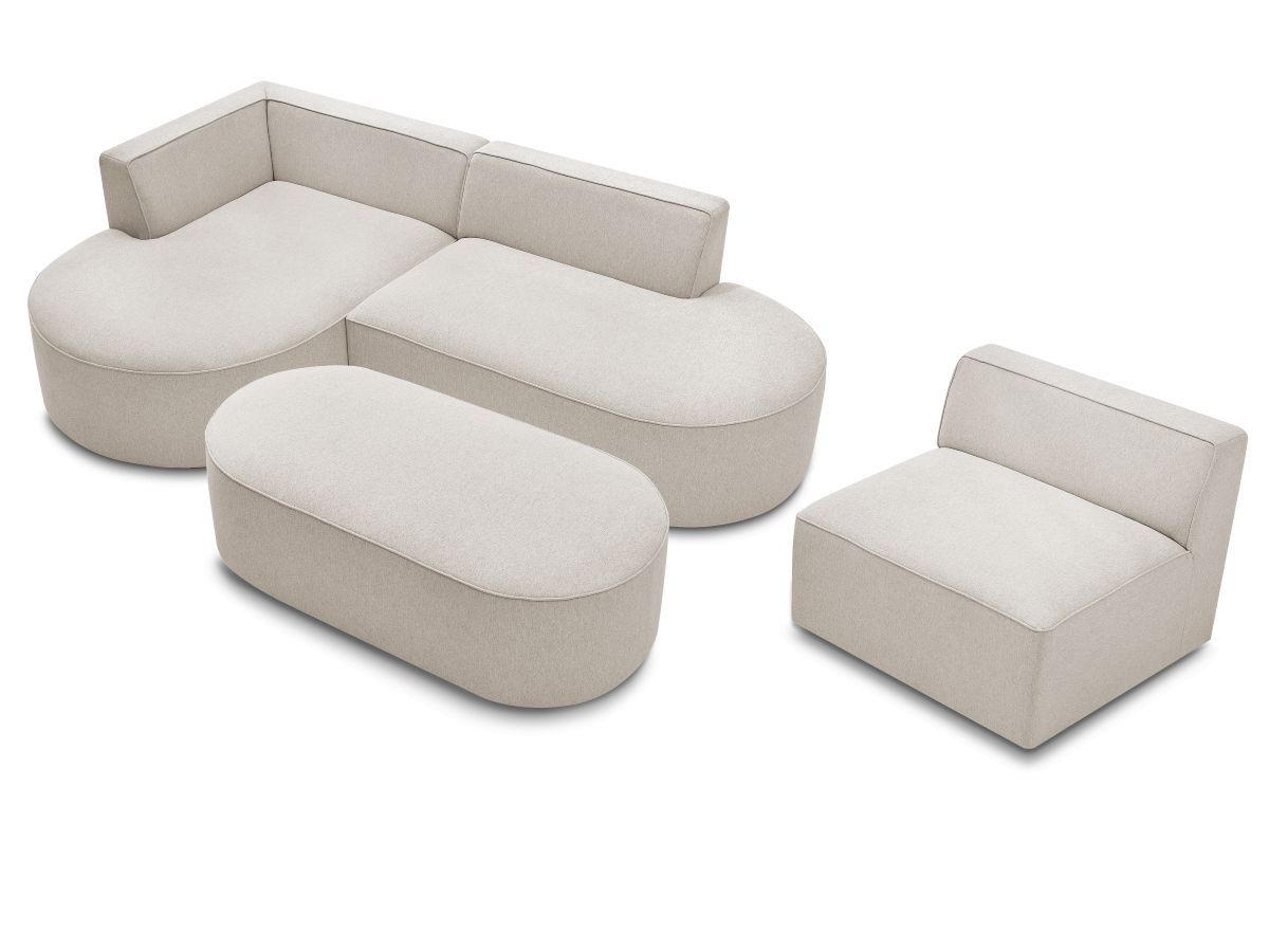 Canapé d'angle fixe modulable ROUSSEAU tissu chiné avec 1 chauffeuse et 1 pouf