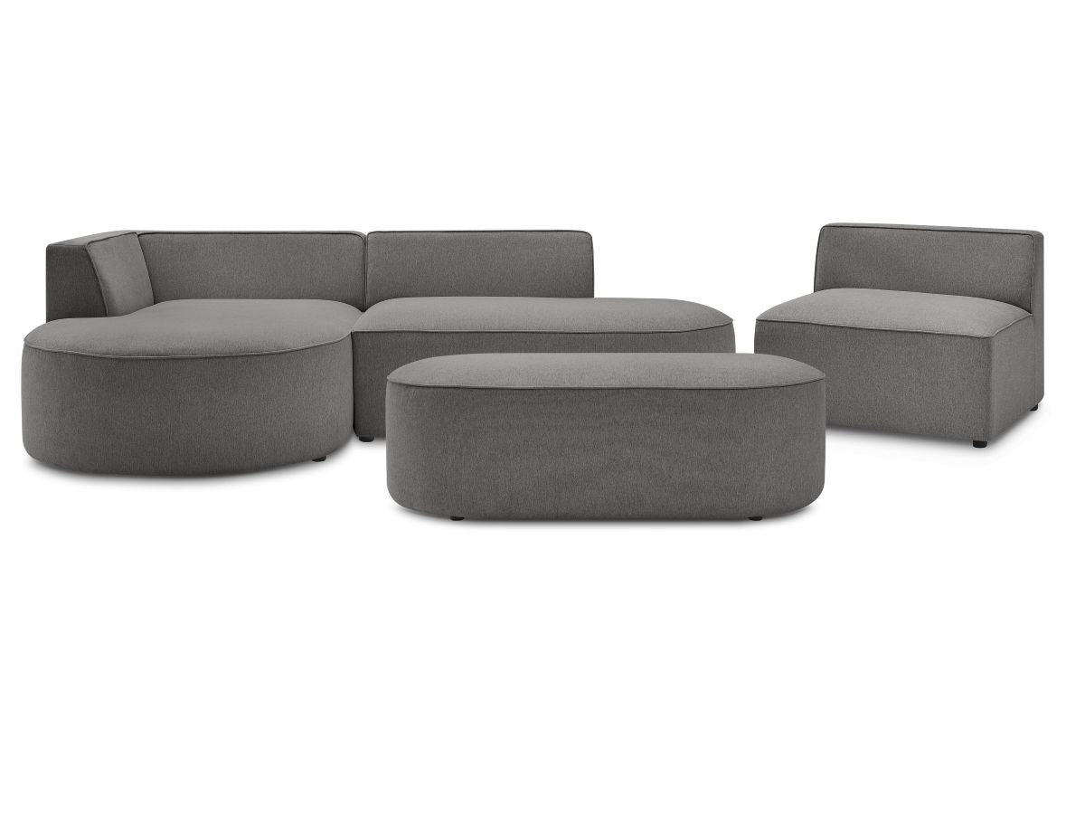 Canapé d'angle fixe modulable ROUSSEAU tissu chiné avec 1 chauffeuse et 1 pouf