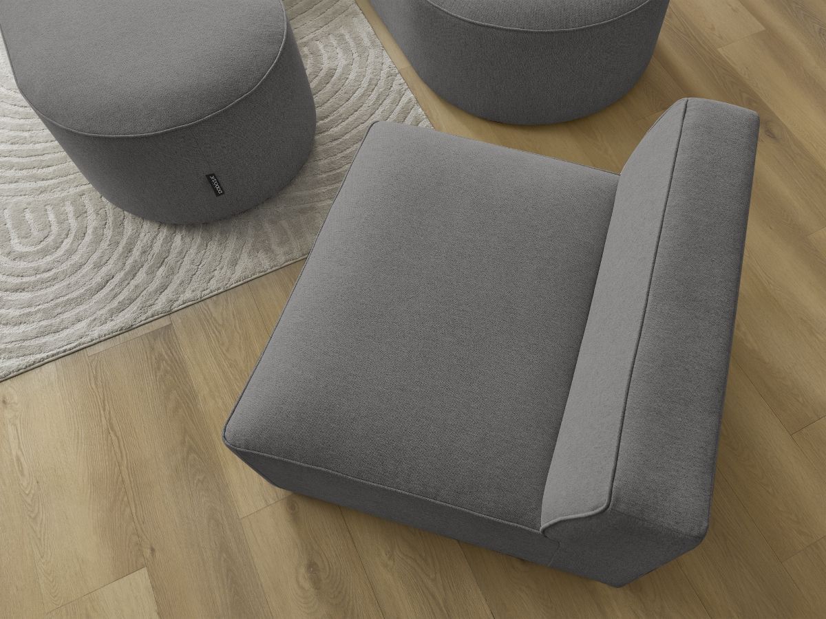 Canapé d'angle fixe modulable ROUSSEAU tissu chiné avec 1 chauffeuse et 1 pouf