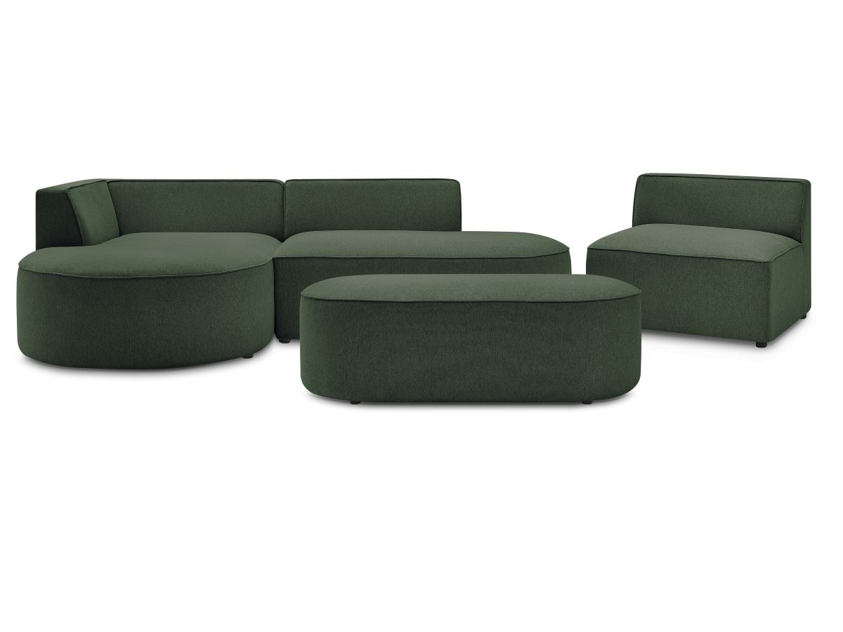 Canapé d'angle fixe modulable ROUSSEAU tissu chiné avec 1 chauffeuse et 1 pouf