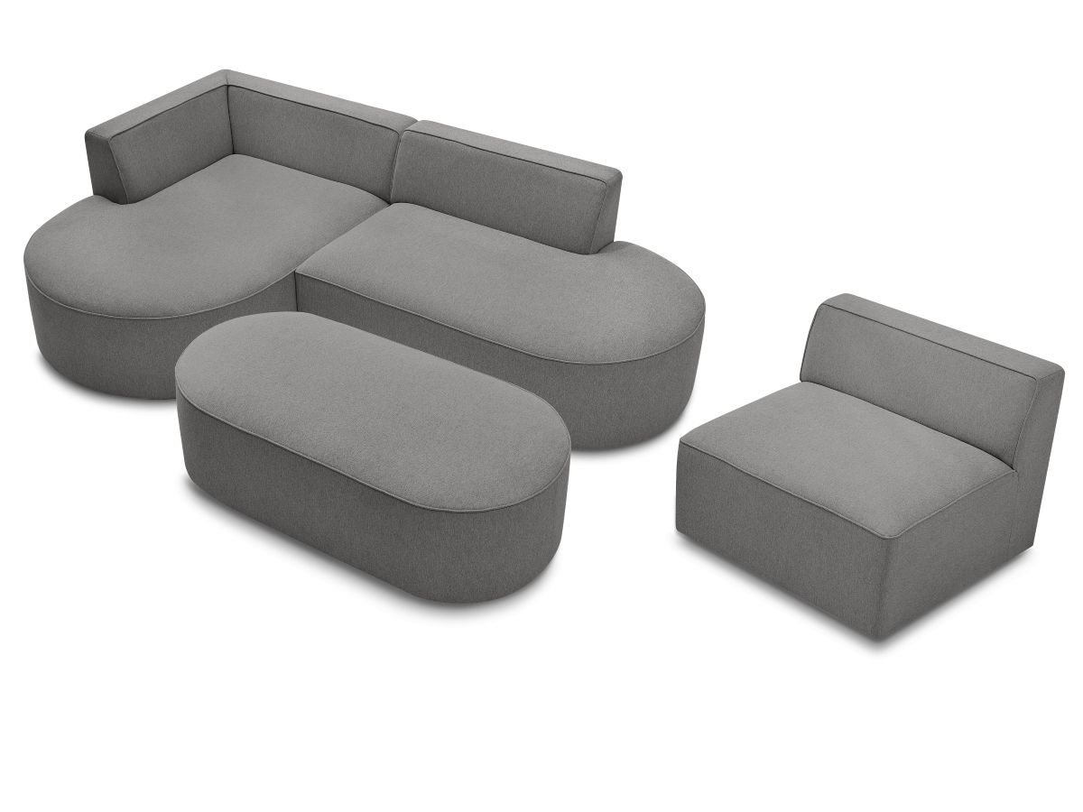 Canapé d'angle fixe modulable ROUSSEAU tissu chiné avec 1 chauffeuse et 1 pouf