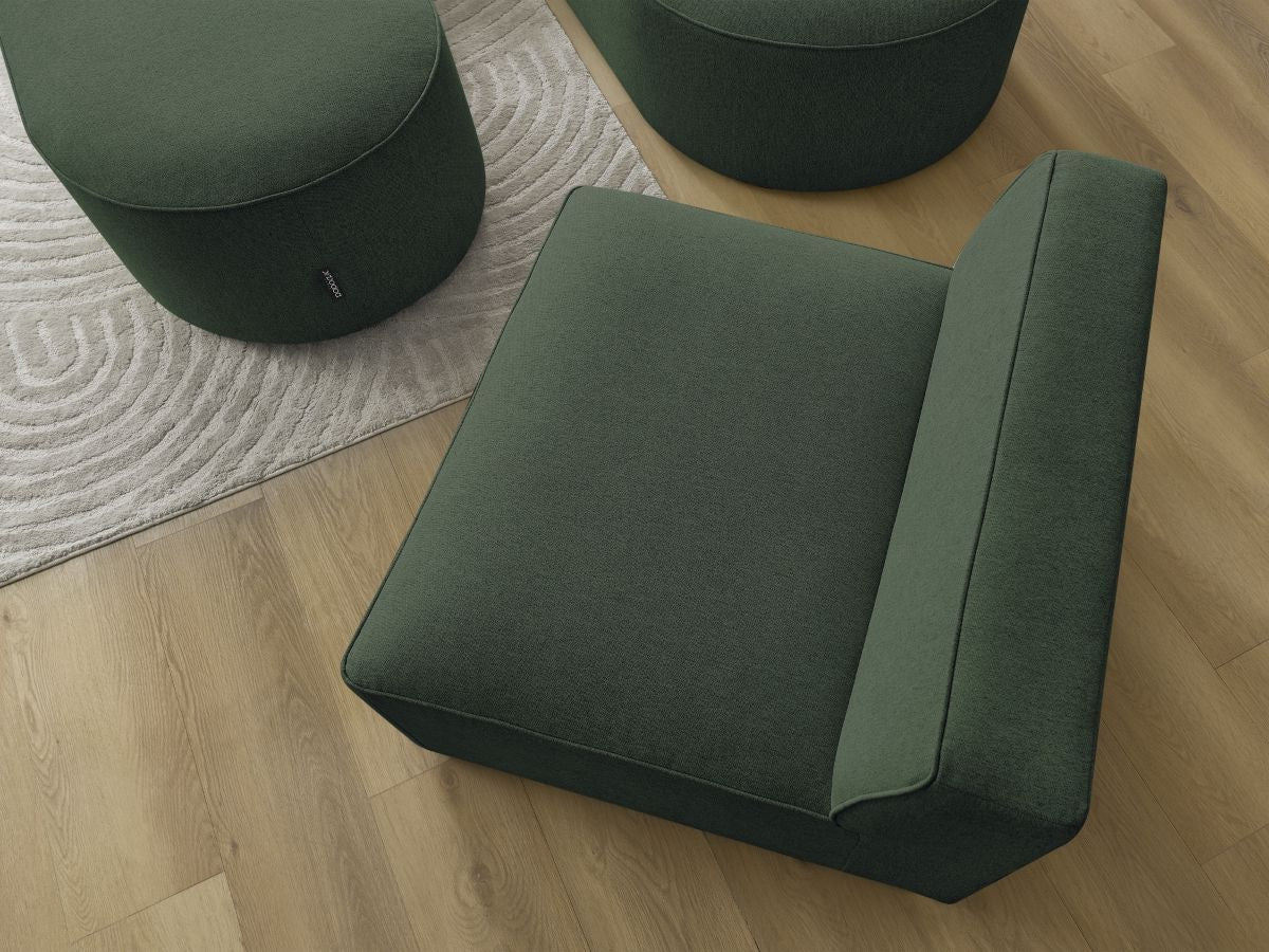 Canapé d'angle fixe modulable ROUSSEAU tissu chiné avec 1 chauffeuse et 1 pouf