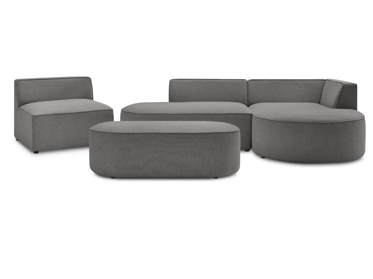 Canapé d'angle fixe modulable ROUSSEAU tissu chiné avec 1 chauffeuse et 1 pouf