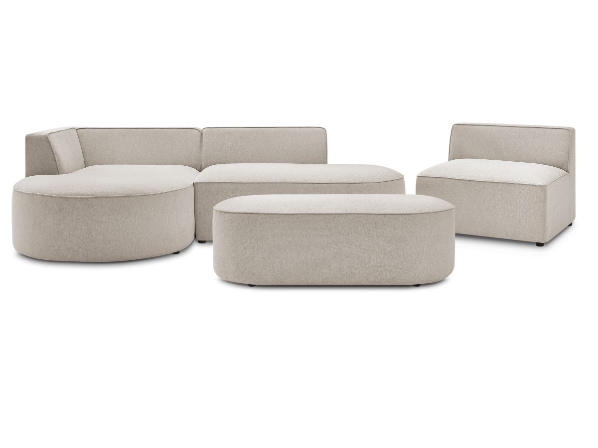 Canapé d'angle fixe modulable ROUSSEAU tissu chiné avec 1 chauffeuse et 1 pouf