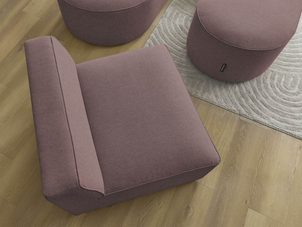 Canapé d'angle fixe modulable ROUSSEAU tissu chiné avec 1 chauffeuse et 1 pouf
