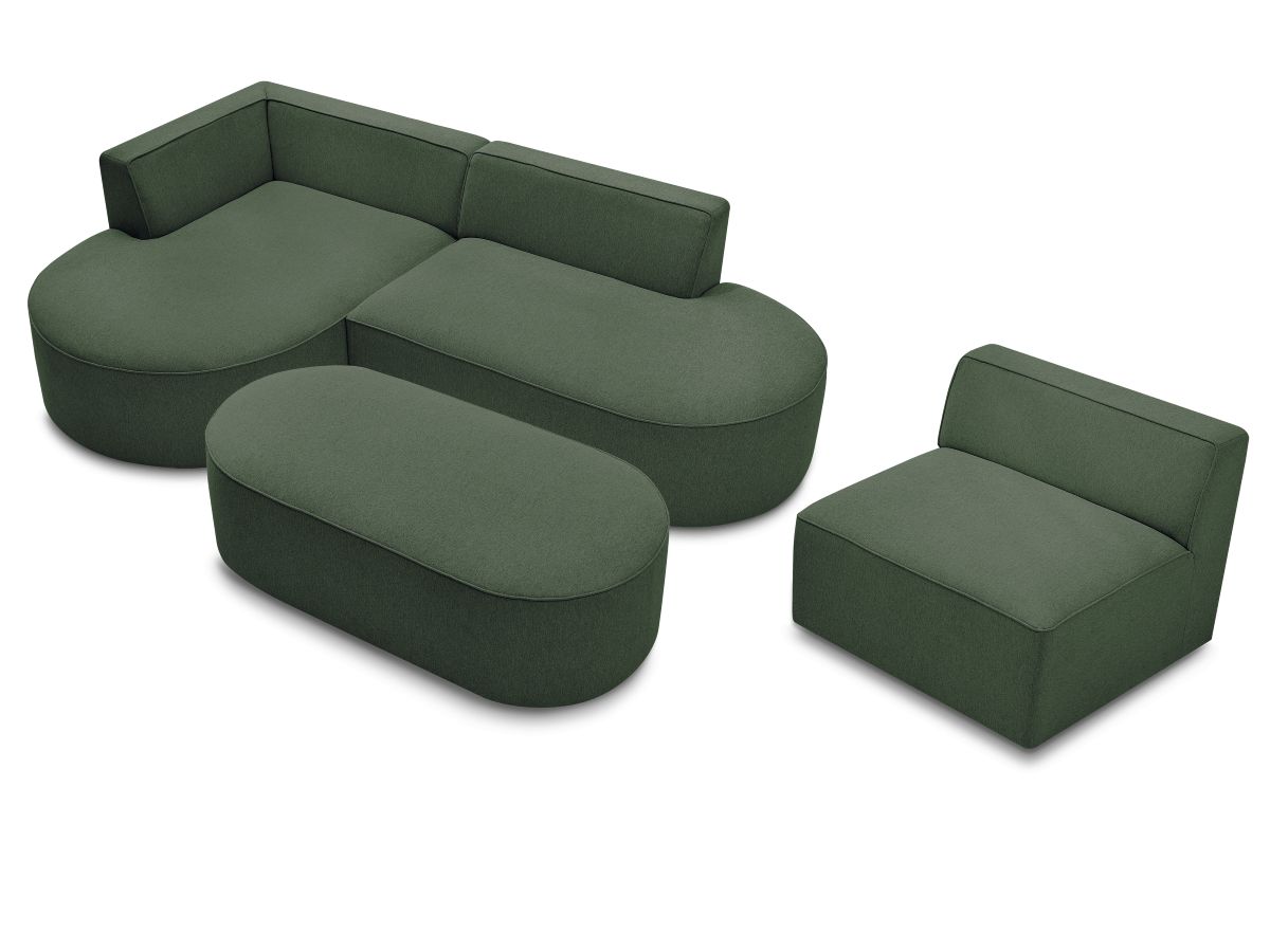 Canapé d'angle fixe modulable ROUSSEAU tissu chiné avec 1 chauffeuse et 1 pouf