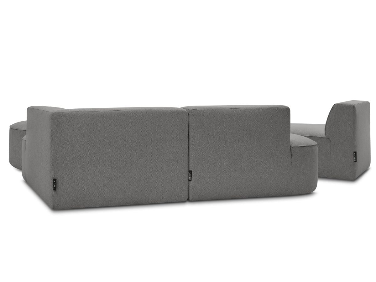 Canapé d'angle fixe modulable ROUSSEAU tissu chiné avec 1 chauffeuse et 1 pouf