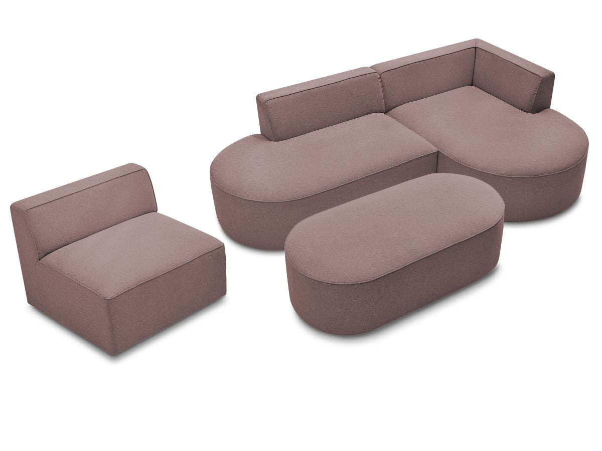 Canapé d'angle fixe modulable ROUSSEAU tissu chiné avec 1 chauffeuse et 1 pouf