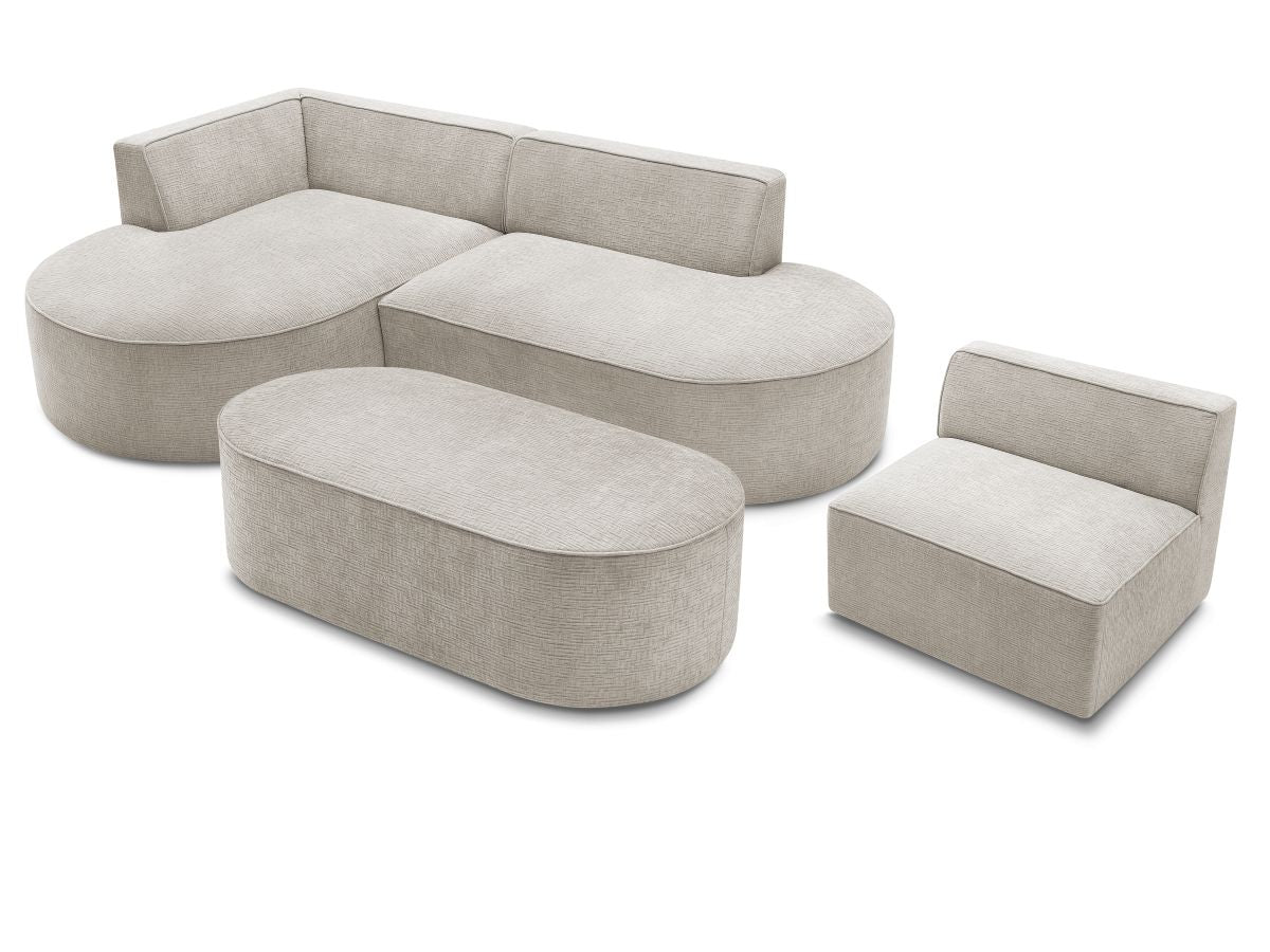 Canapé d'angle fixe modulable ROUSSEAU tissu texturé avec 1 chauffeuse et 1 pouf