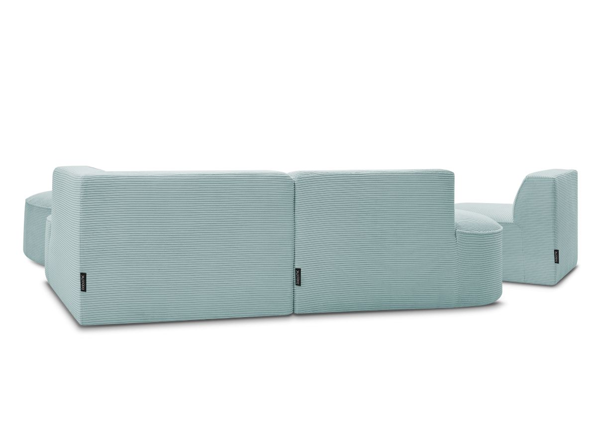 Canapé d'angle fixe modulable ROUSSEAU velours côtelé avec 1 chauffeuse et 1 pouf