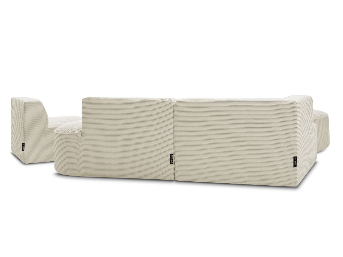 Canapé d'angle fixe modulable ROUSSEAU velours côtelé avec 1 chauffeuse et 1 pouf