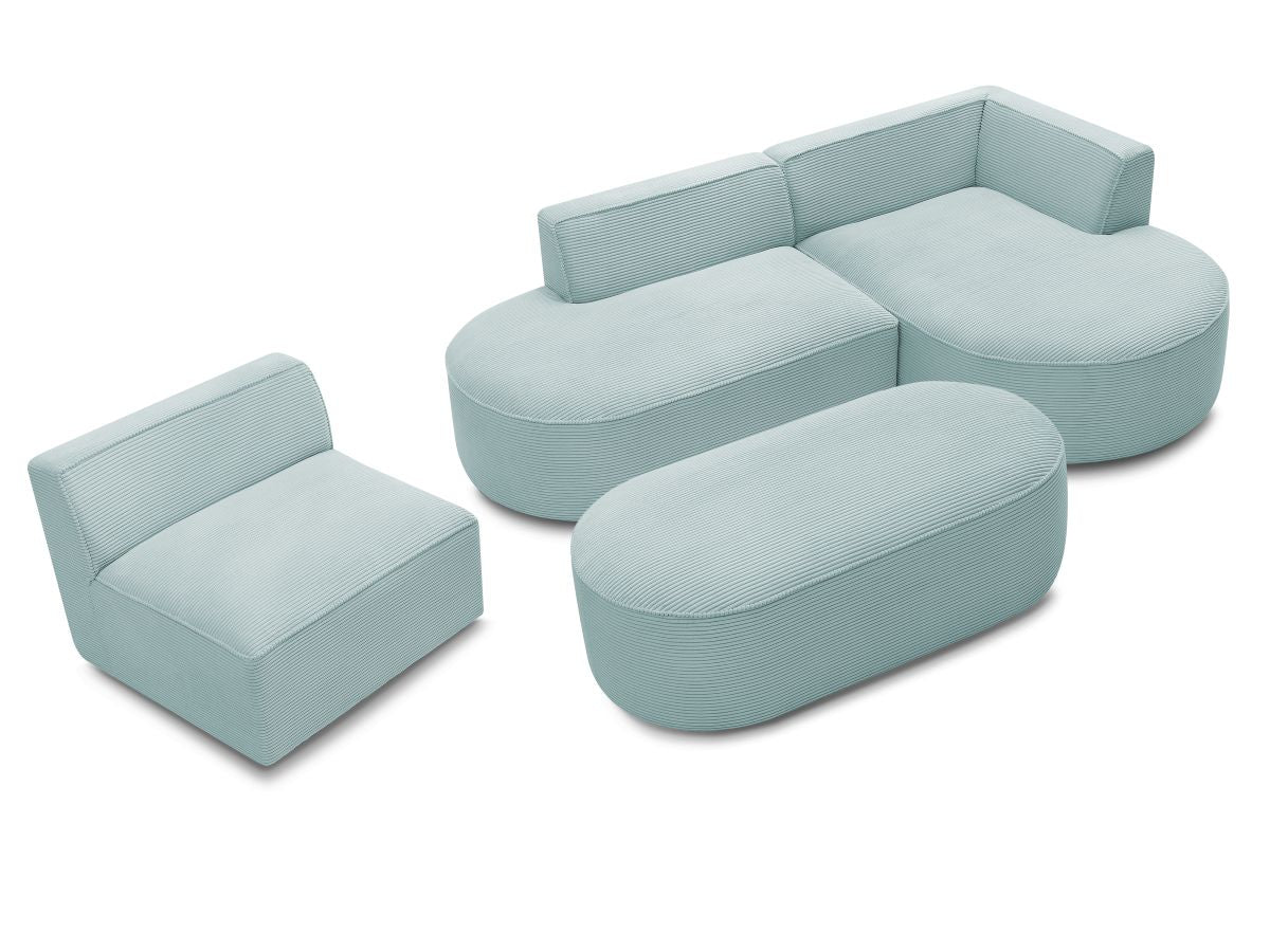 Canapé d'angle fixe modulable ROUSSEAU velours côtelé avec 1 chauffeuse et 1 pouf