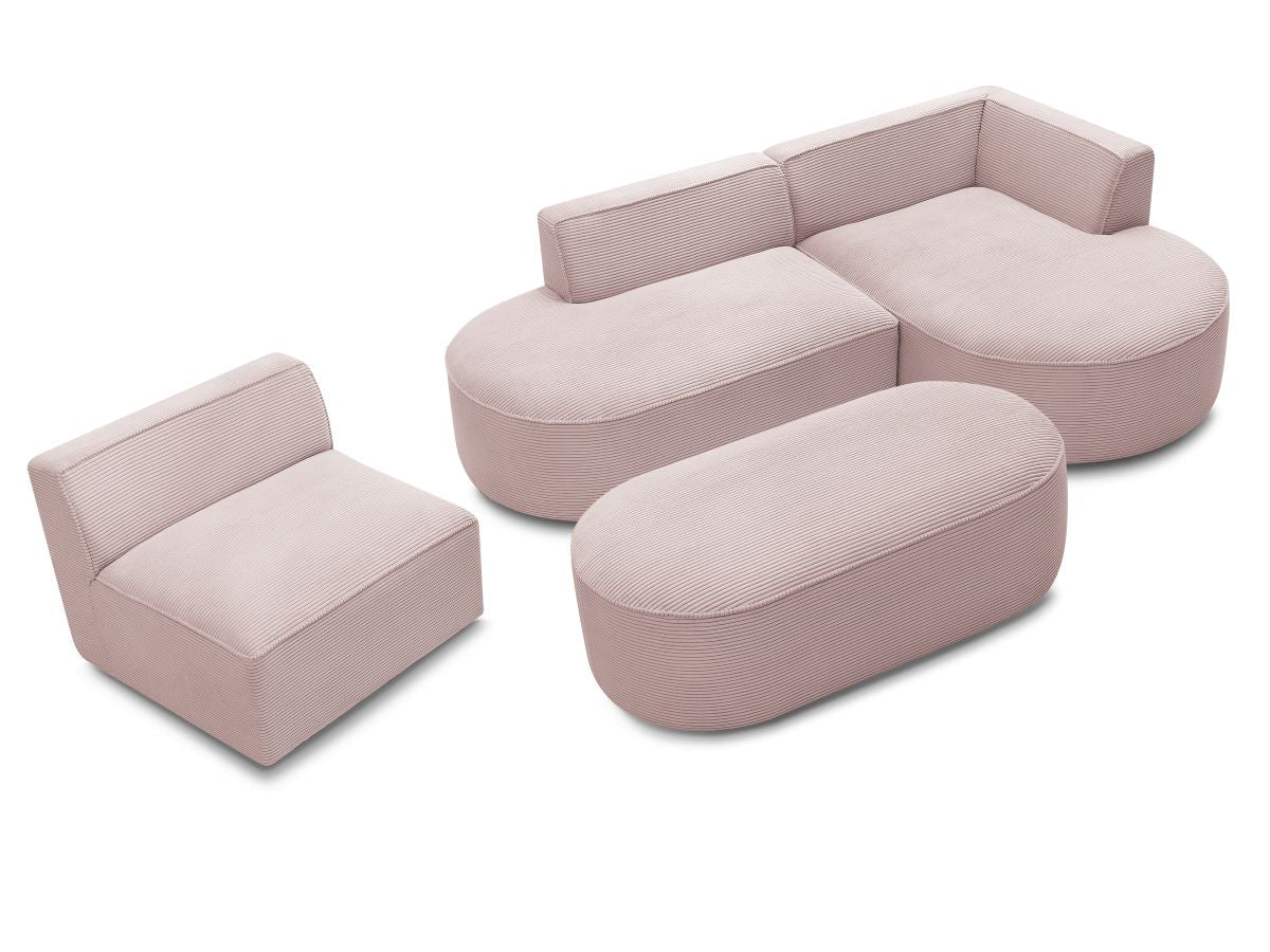 Canapé d'angle fixe modulable ROUSSEAU velours côtelé avec 1 chauffeuse et 1 pouf