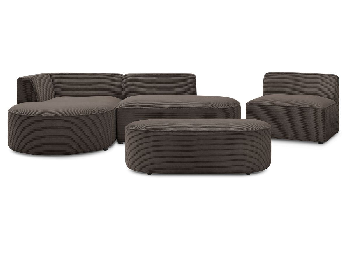 Canapé d'angle fixe modulable ROUSSEAU velours côtelé avec 1 chauffeuse et 1 pouf