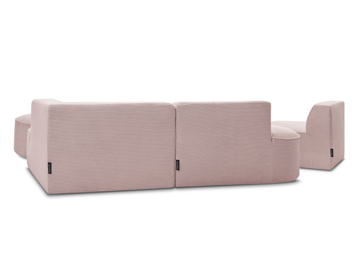 Canapé d'angle fixe modulable ROUSSEAU velours côtelé avec 1 chauffeuse et 1 pouf