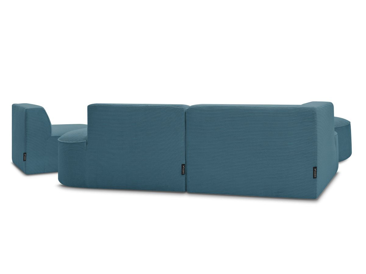 Canapé d'angle fixe modulable ROUSSEAU velours côtelé avec 1 chauffeuse et 1 pouf