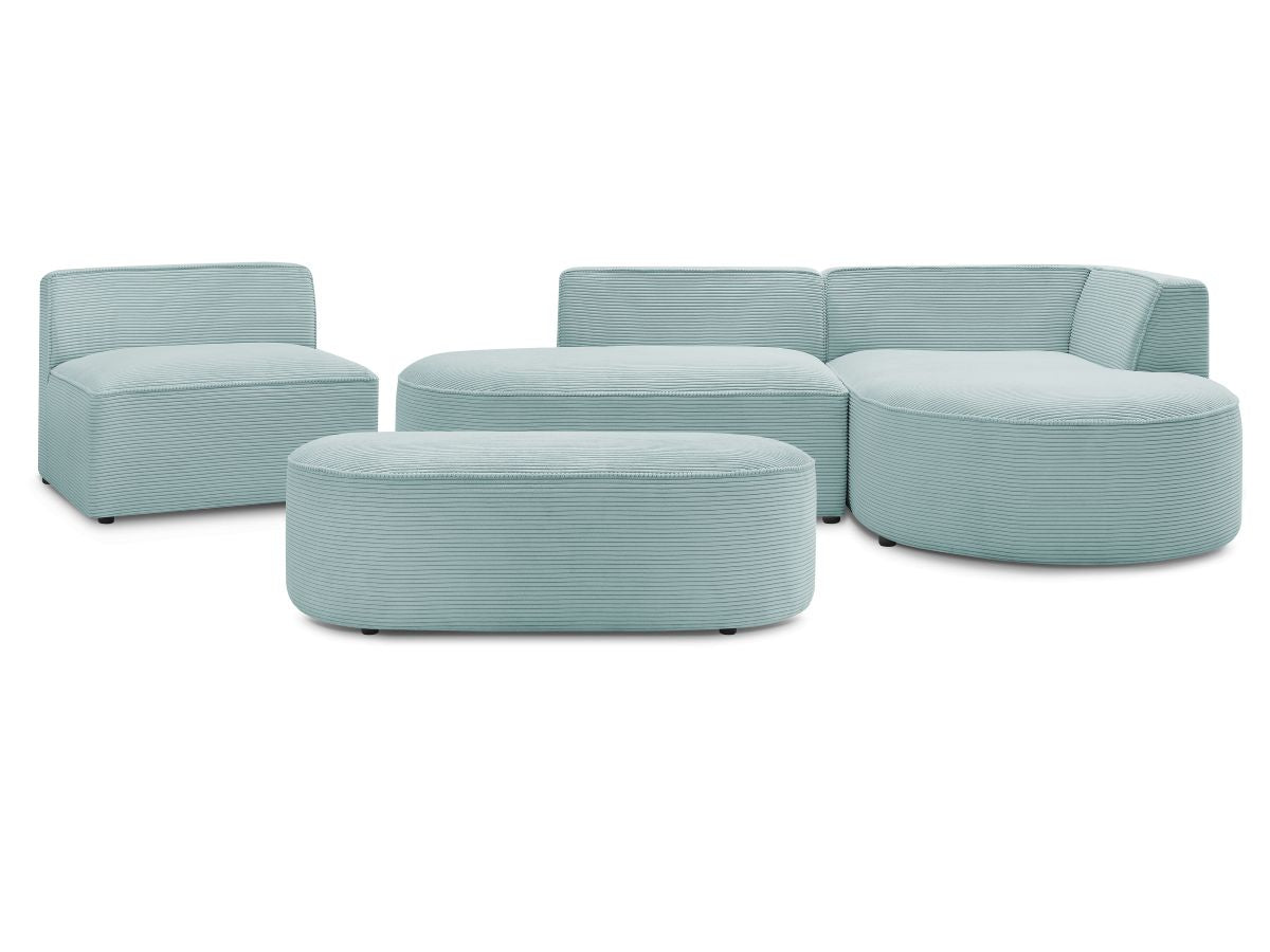 Canapé d'angle fixe modulable ROUSSEAU velours côtelé avec 1 chauffeuse et 1 pouf