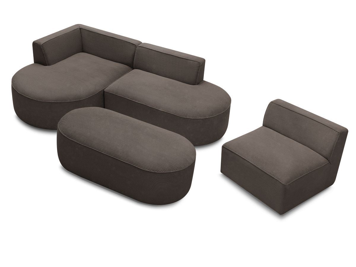 Canapé d'angle fixe modulable ROUSSEAU velours côtelé avec 1 chauffeuse et 1 pouf
