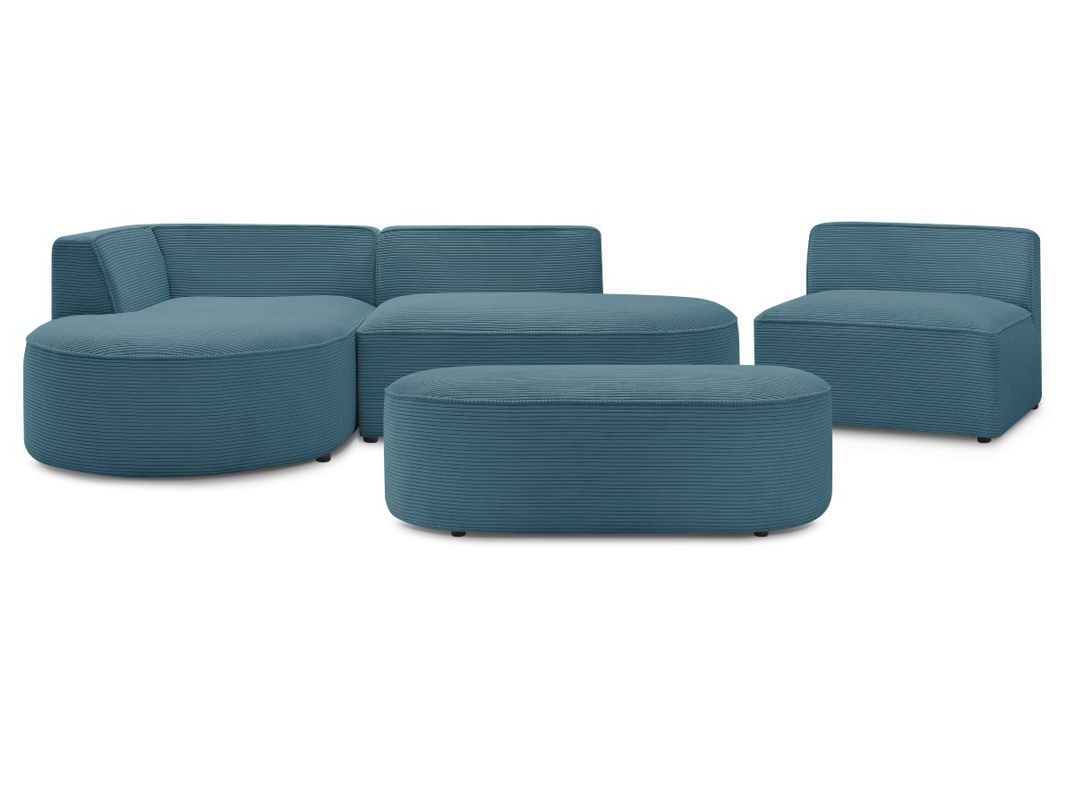 Canapé d'angle fixe modulable ROUSSEAU velours côtelé avec 1 chauffeuse et 1 pouf