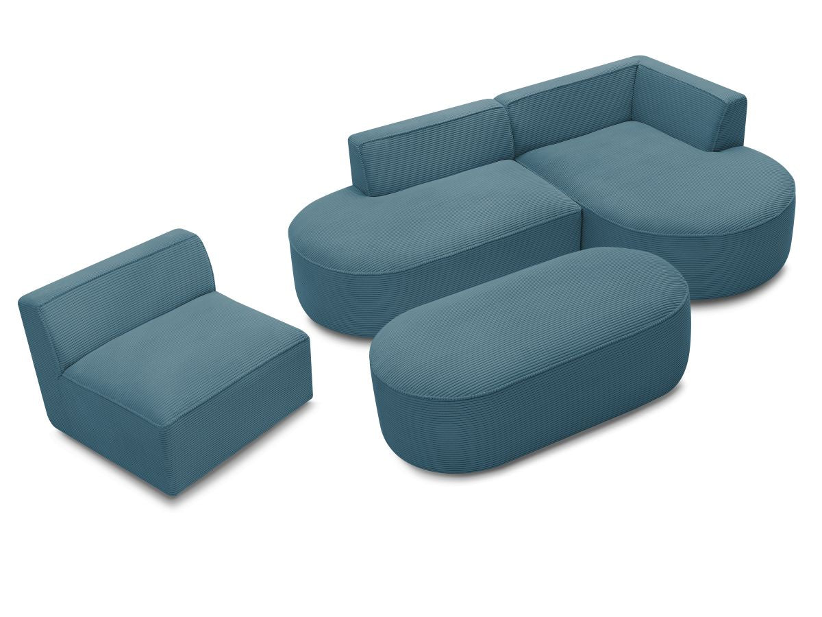 Canapé d'angle fixe modulable ROUSSEAU velours côtelé avec 1 chauffeuse et 1 pouf