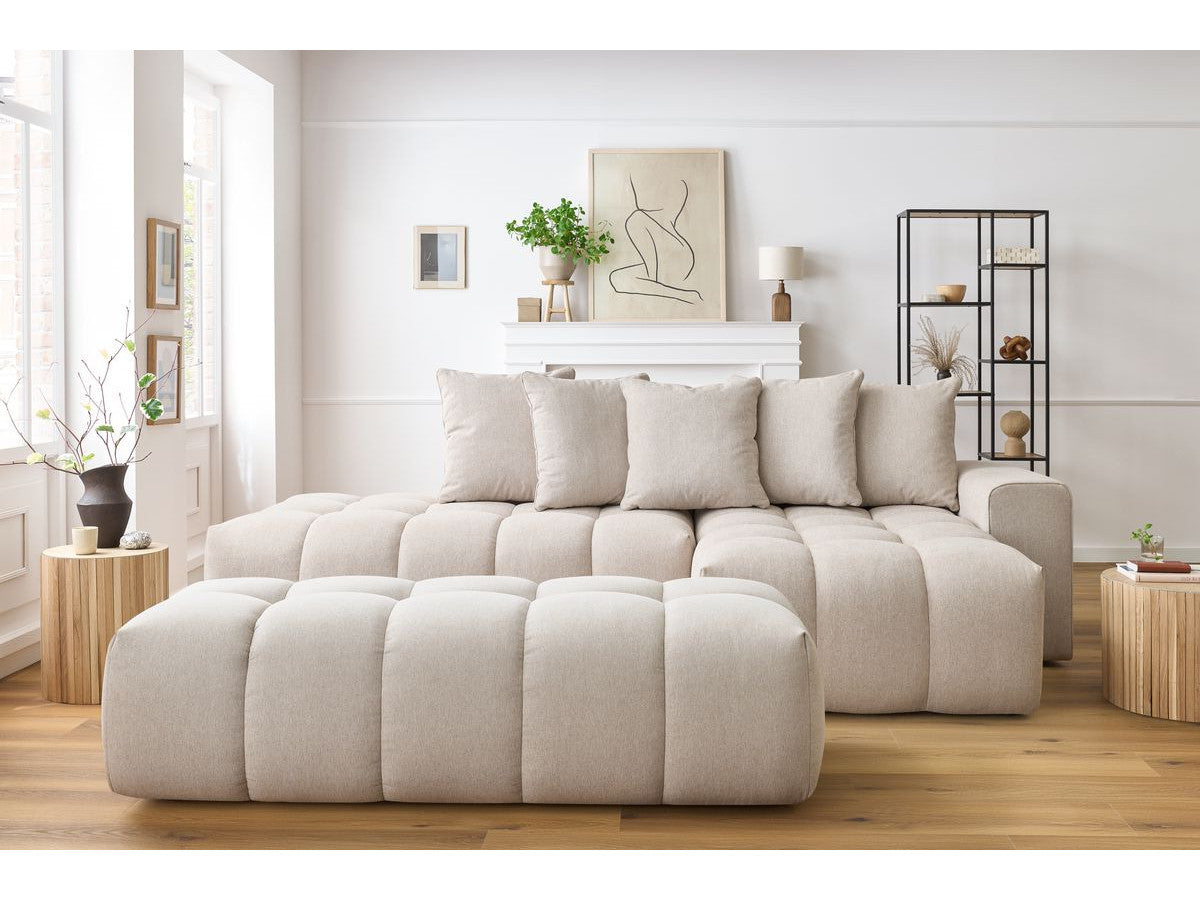 Canapé d'angle fixe MONT-BLANC tissu avec pouf