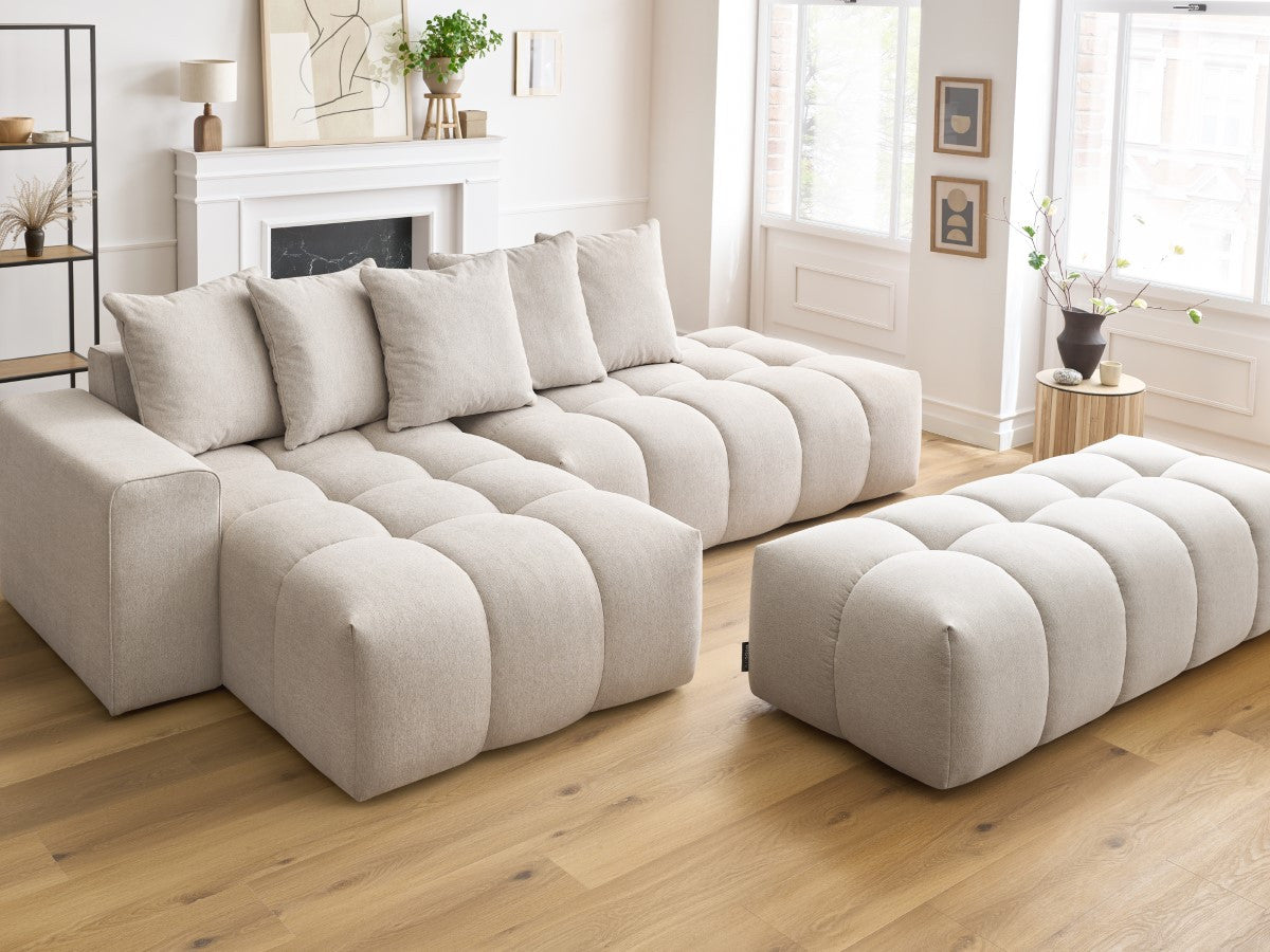 Canapé d'angle fixe MONT-BLANC tissu avec pouf