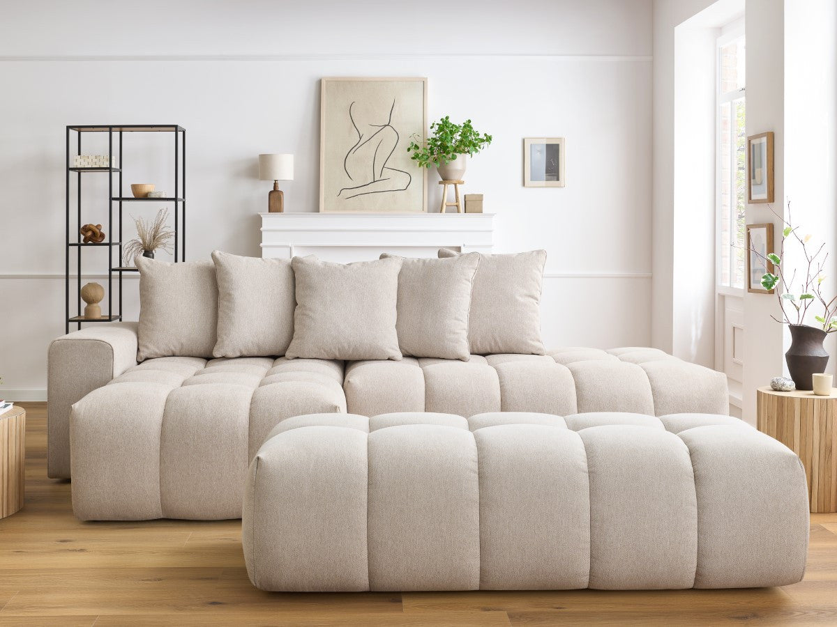 Canapé d'angle fixe MONT-BLANC tissu avec pouf