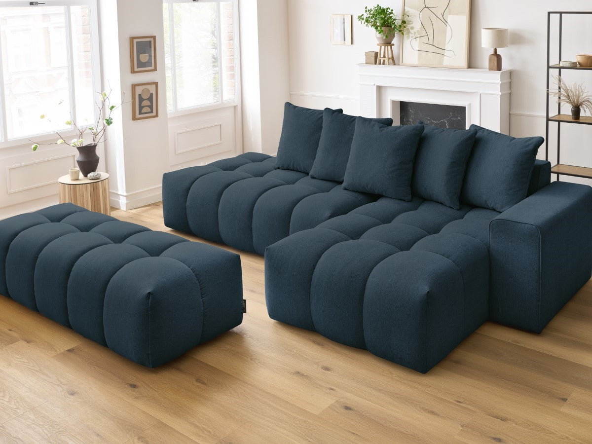 Canapé d'angle fixe MONT-BLANC tissu avec pouf