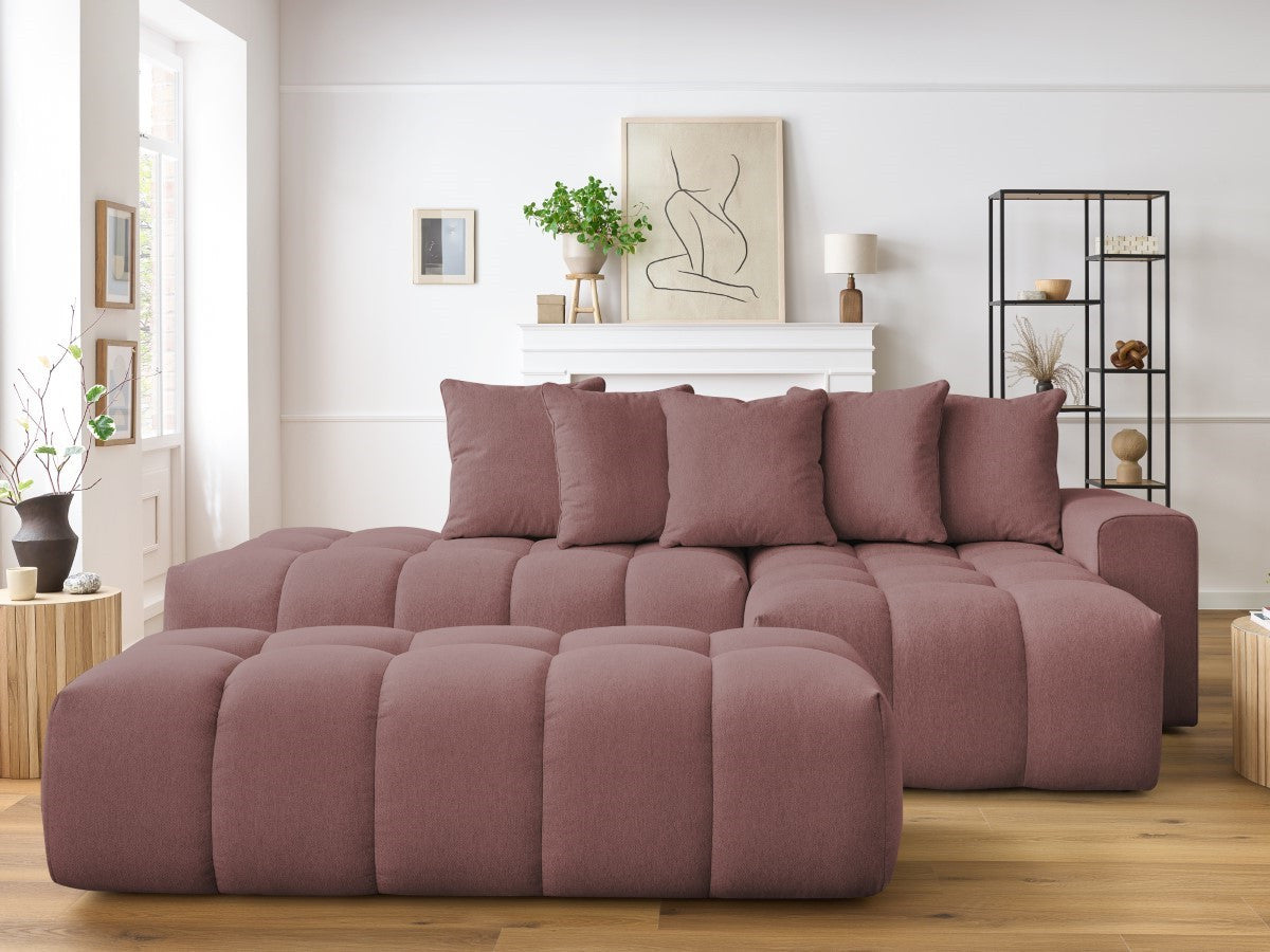Canapé d'angle fixe MONT-BLANC tissu avec pouf