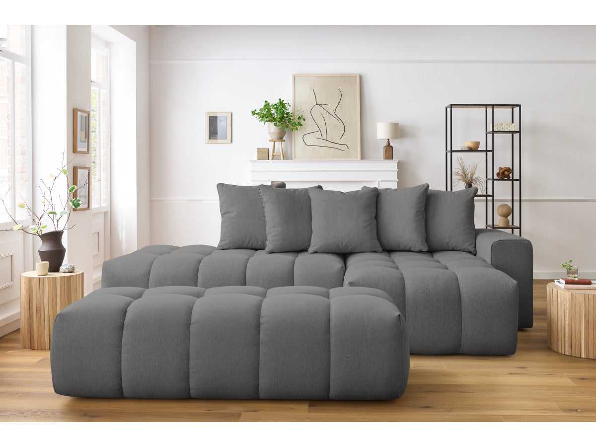 Canapé d'angle fixe MONT-BLANC tissu avec pouf