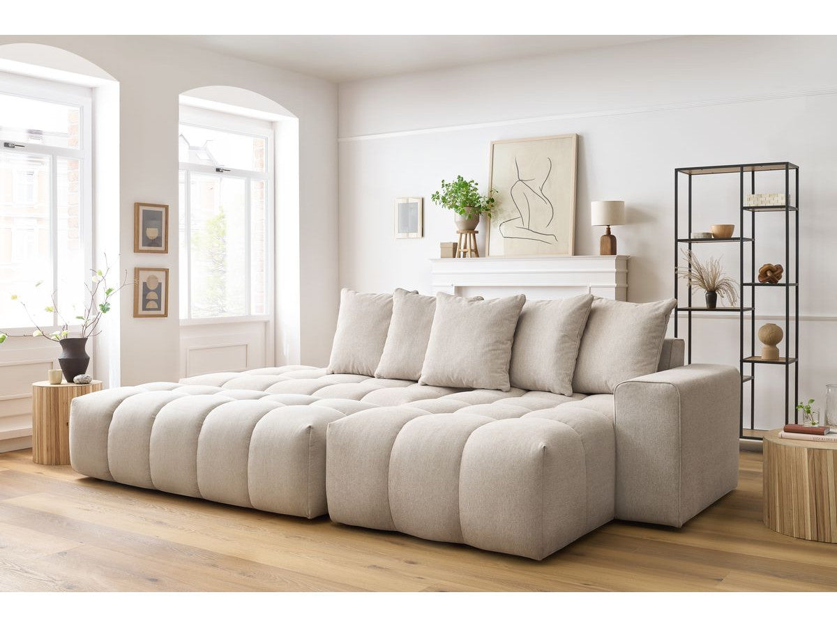 Canapé d'angle fixe MONT-BLANC tissu avec pouf