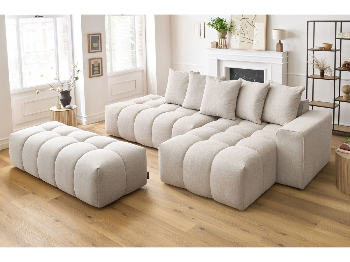 Canapé d'angle fixe MONT-BLANC tissu avec pouf