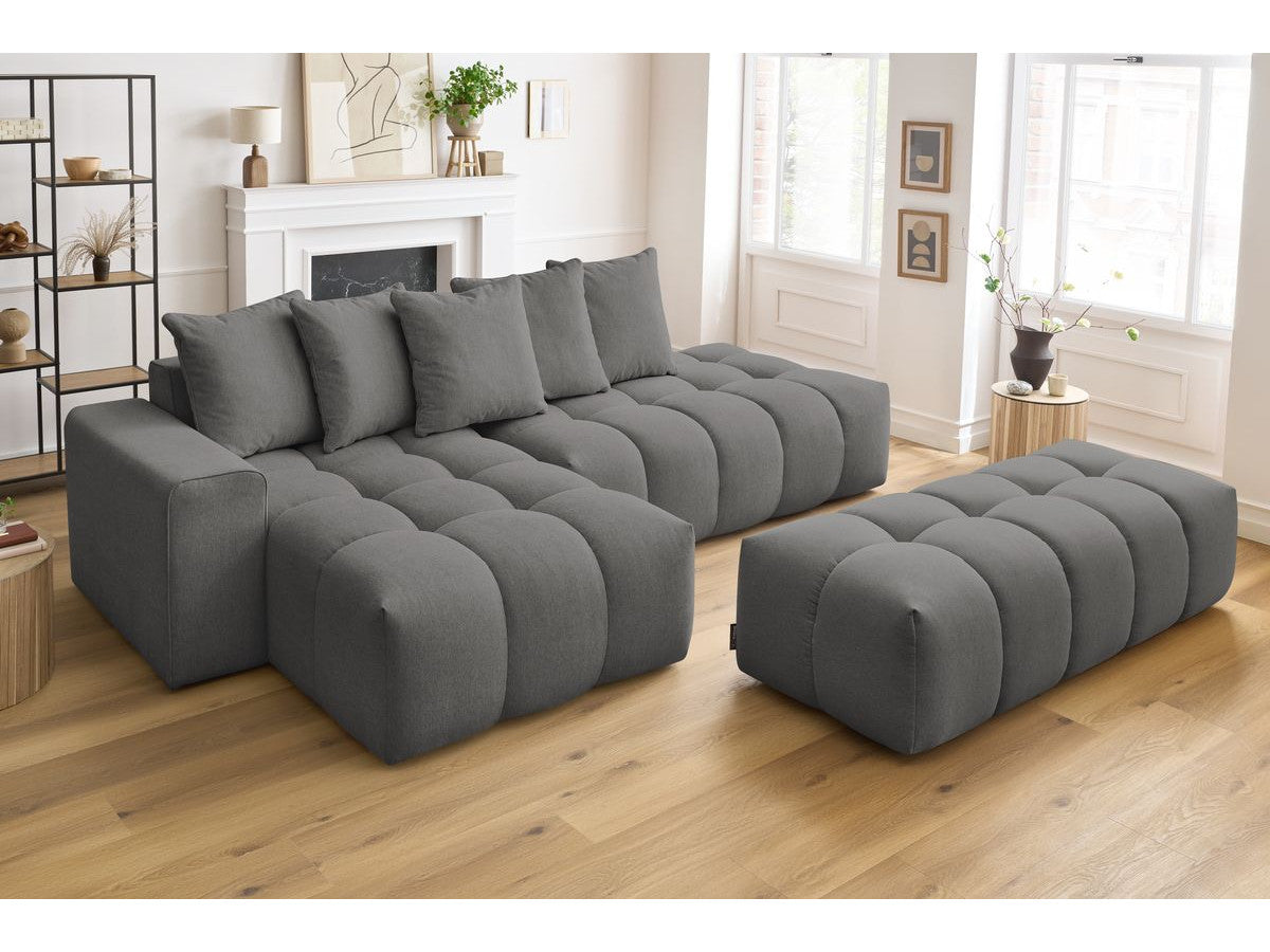 Canapé d'angle fixe MONT-BLANC tissu avec pouf