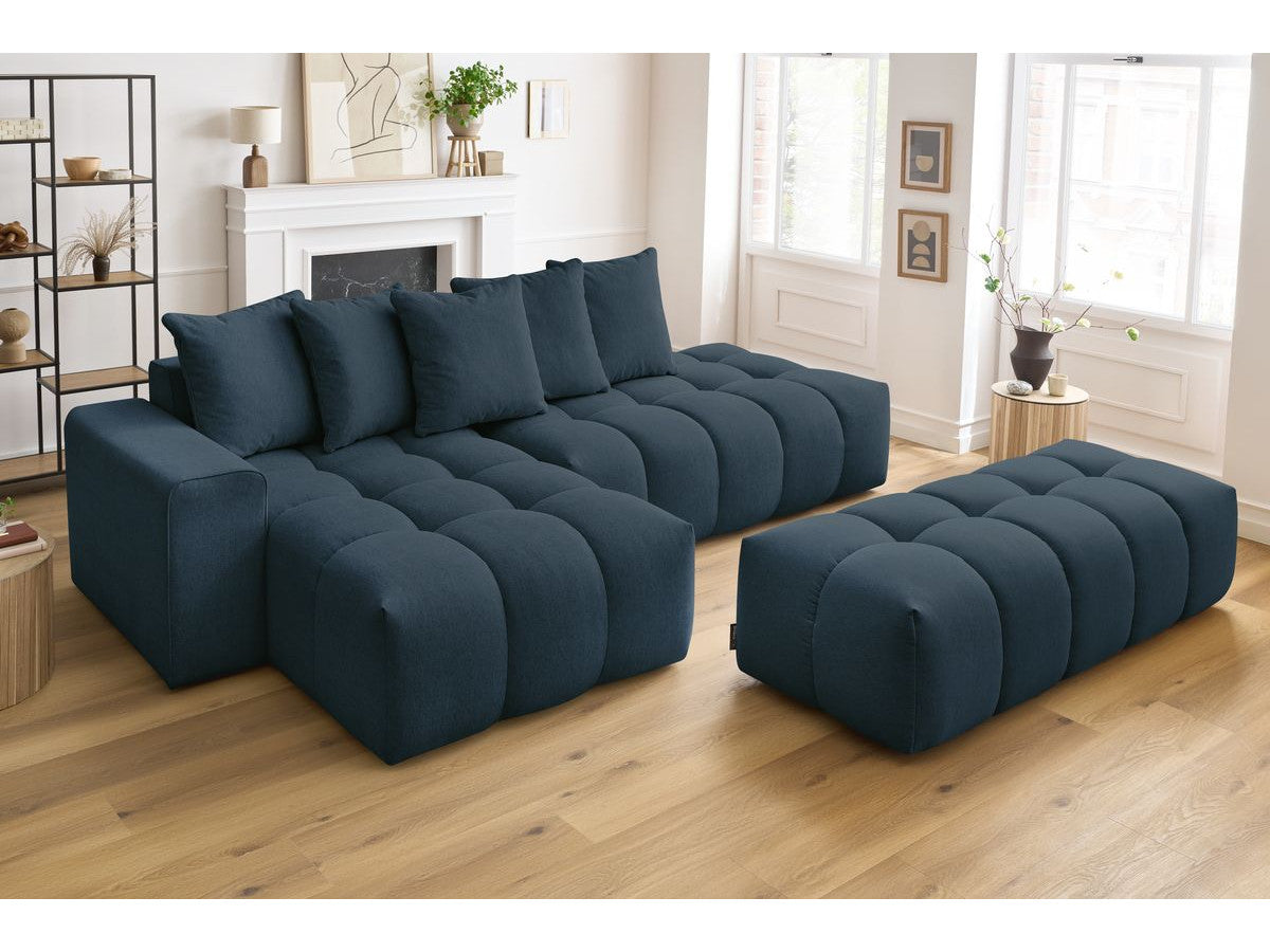 Canapé d'angle fixe MONT-BLANC tissu avec pouf