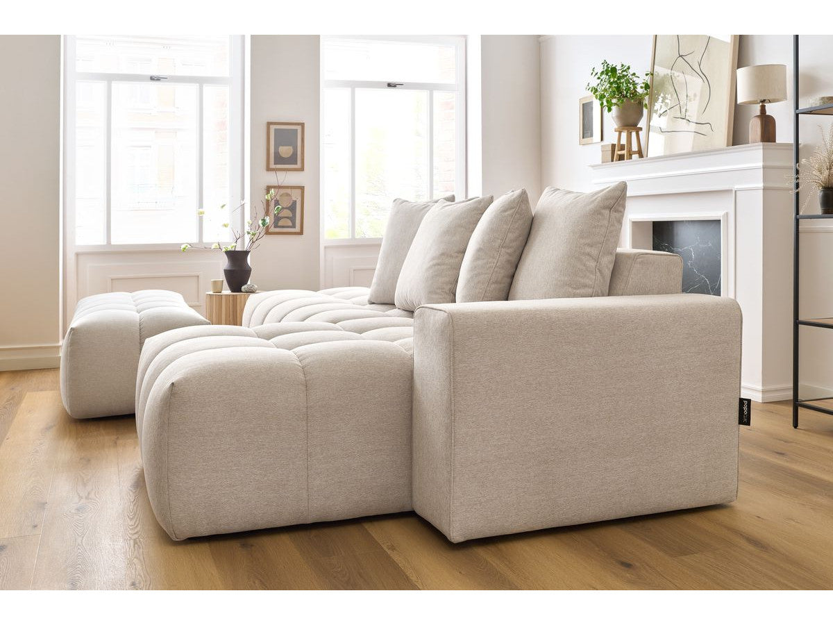 Canapé d'angle fixe MONT-BLANC tissu avec pouf