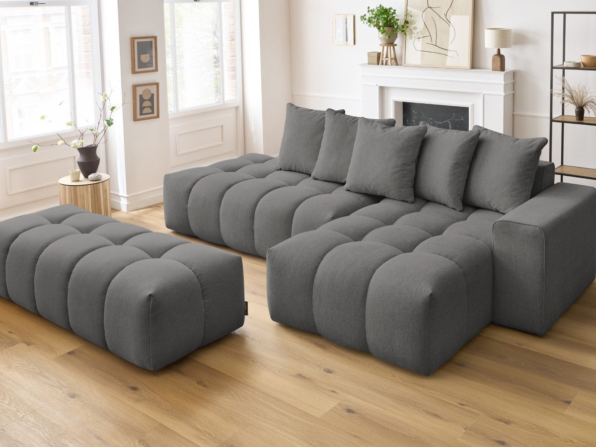 Canapé d'angle fixe MONT-BLANC tissu avec pouf