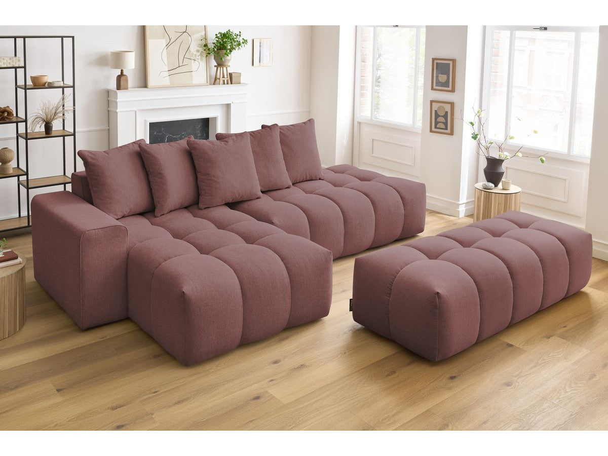 Canapé d'angle fixe MONT-BLANC tissu avec pouf