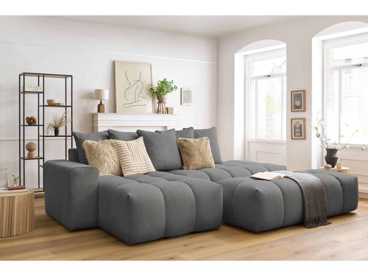 Canapé d'angle fixe MONT-BLANC tissu avec pouf