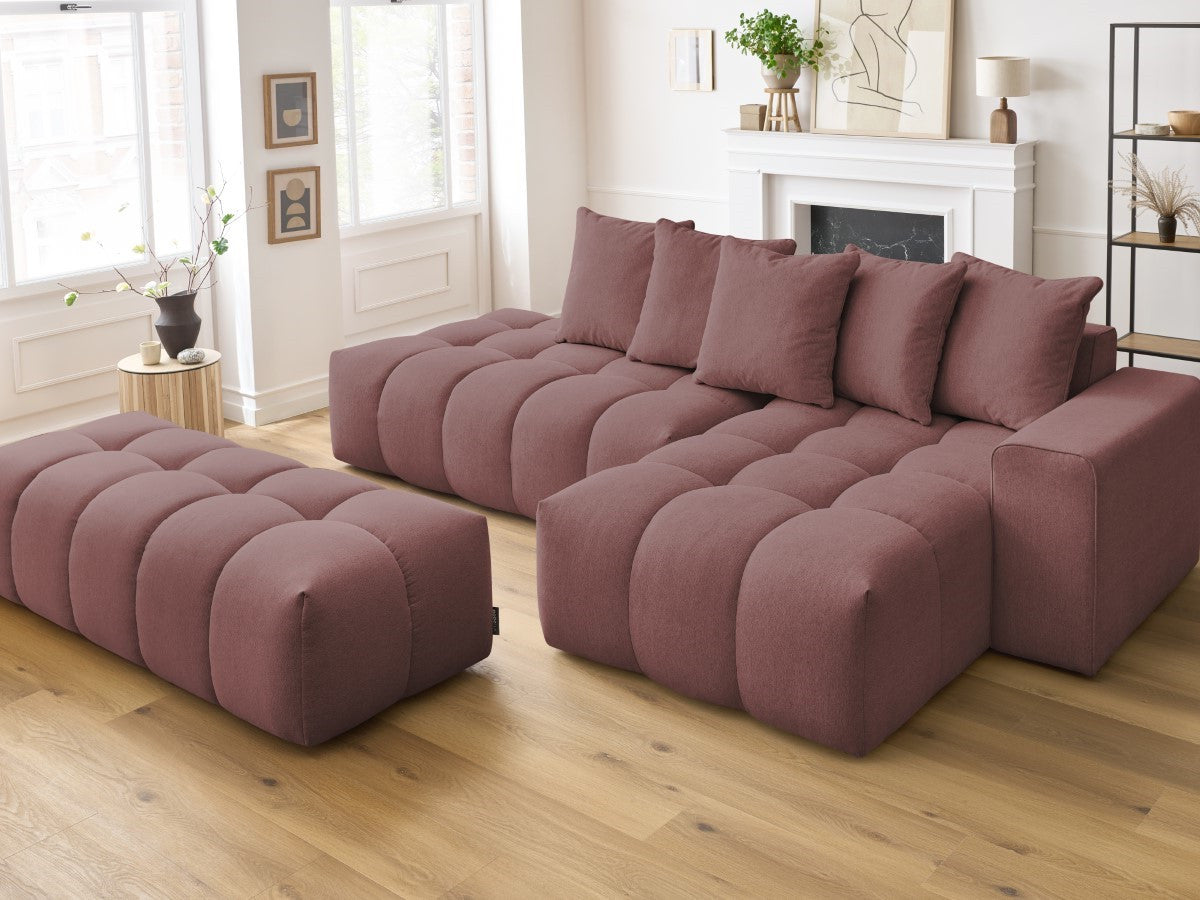 Canapé d'angle fixe MONT-BLANC tissu avec pouf
