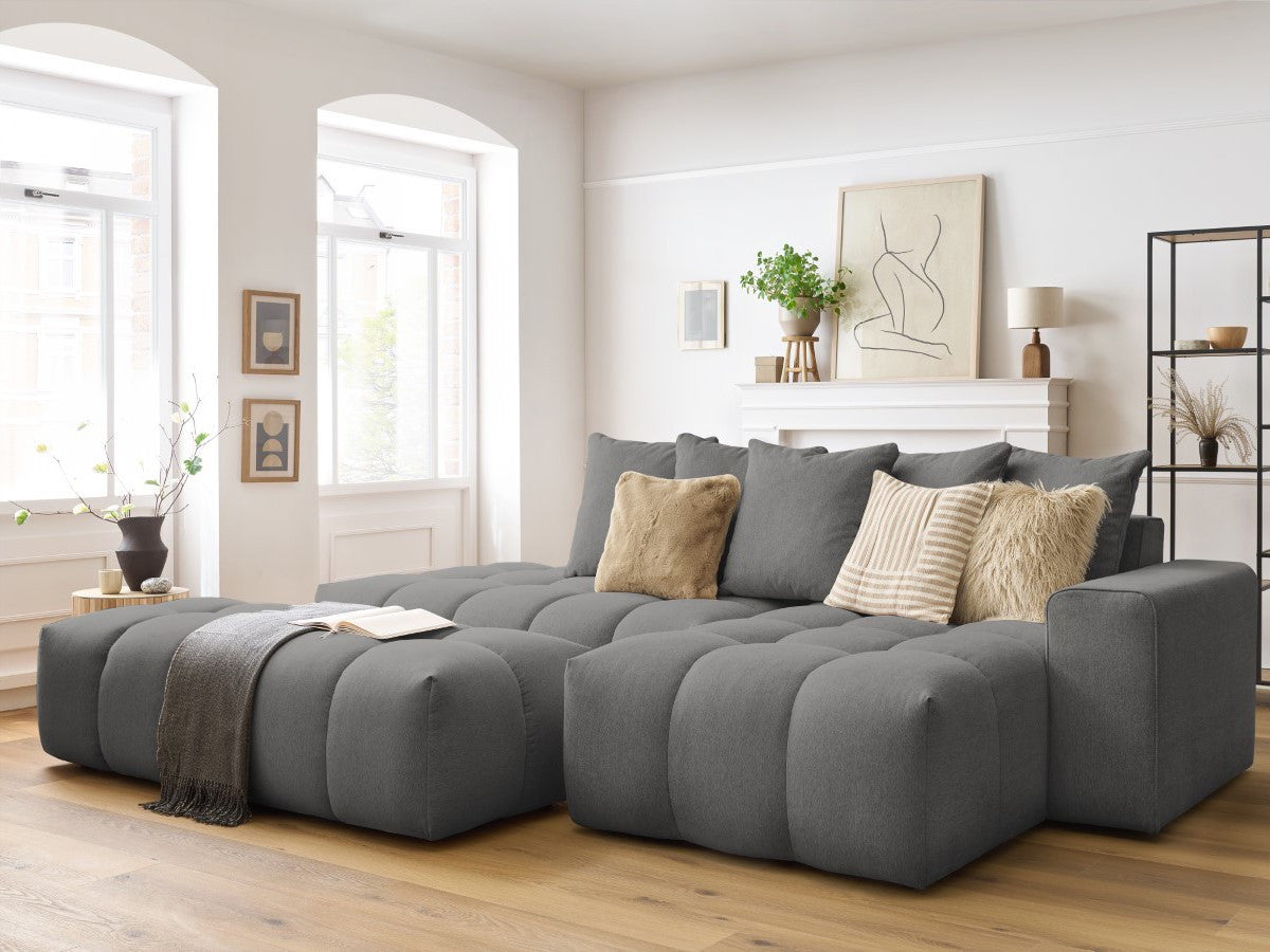 Canapé d'angle fixe MONT-BLANC tissu avec pouf