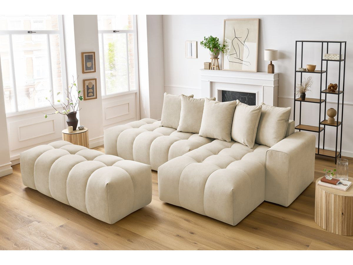 Canapé d'angle fixe MONT-BLANC velours avec pouf