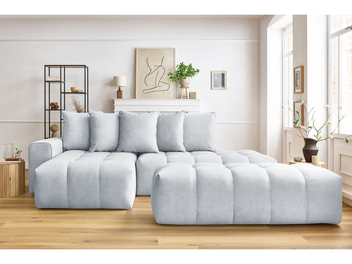 Canapé d'angle fixe MONT-BLANC velours avec pouf