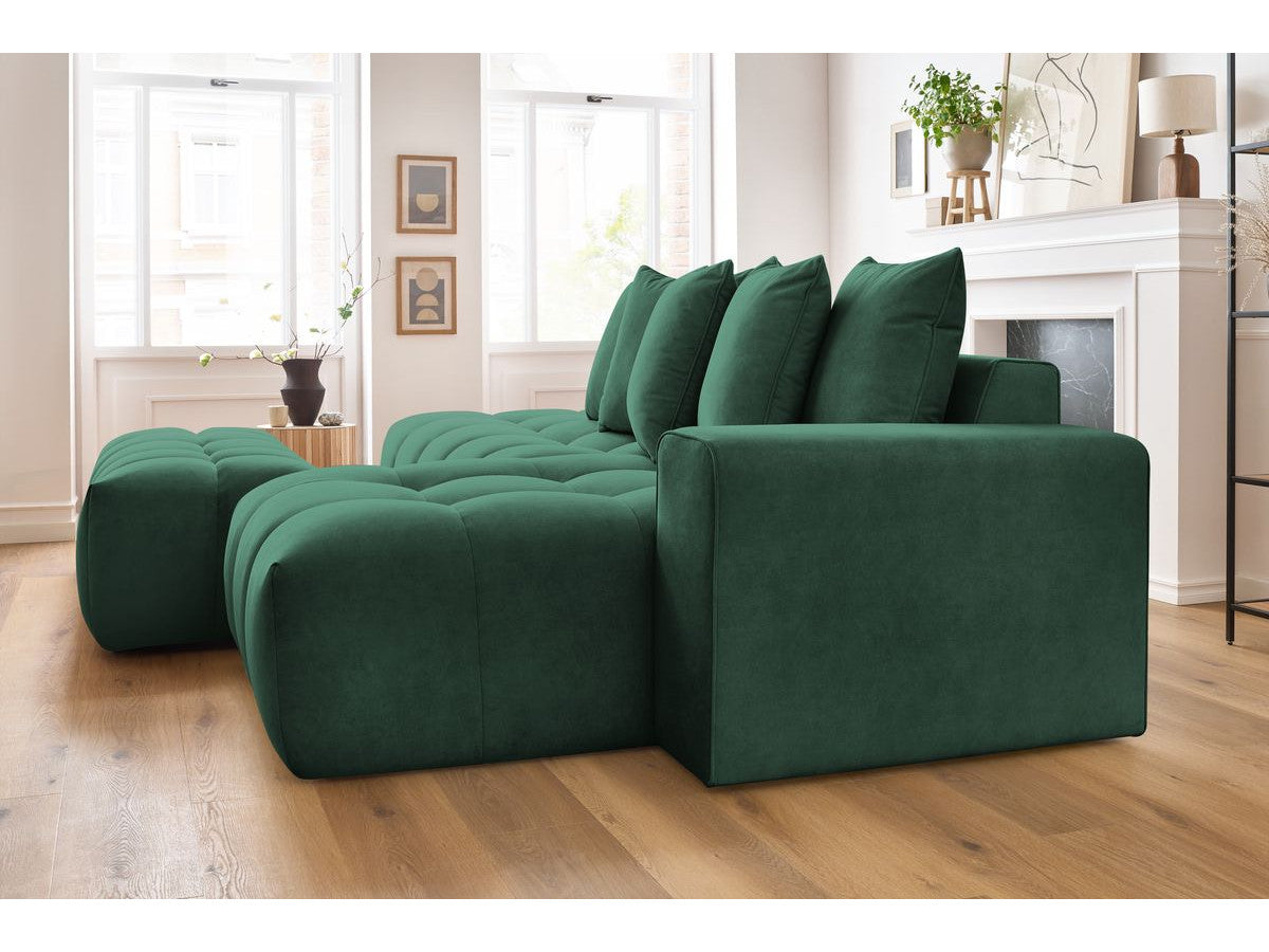Canapé d'angle fixe MONT-BLANC velours avec pouf