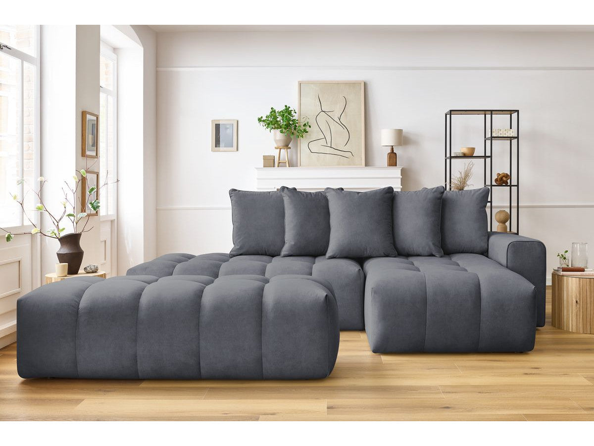 Canapé d'angle fixe MONT-BLANC velours avec pouf