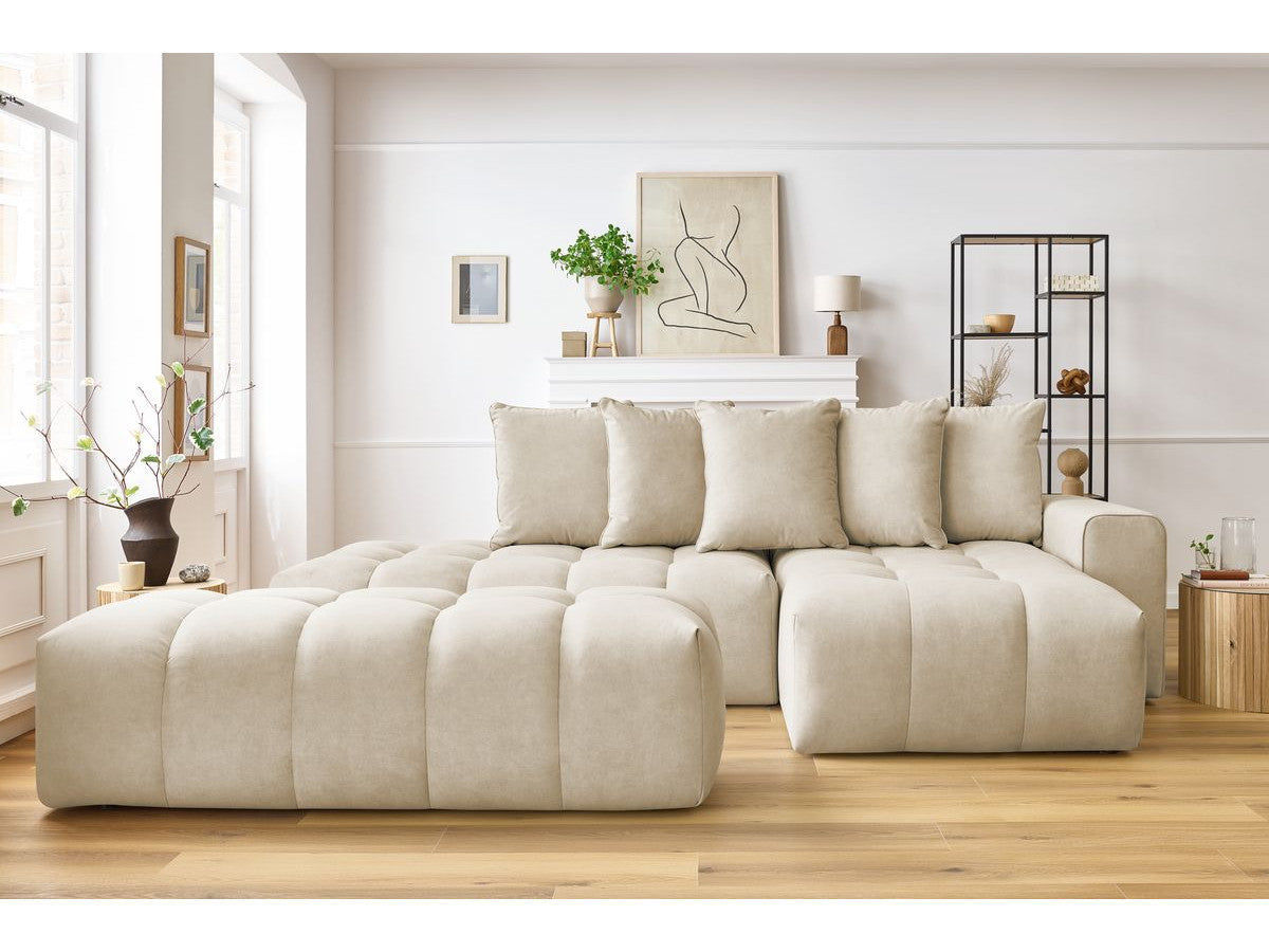 Canapé d'angle fixe MONT-BLANC velours avec pouf