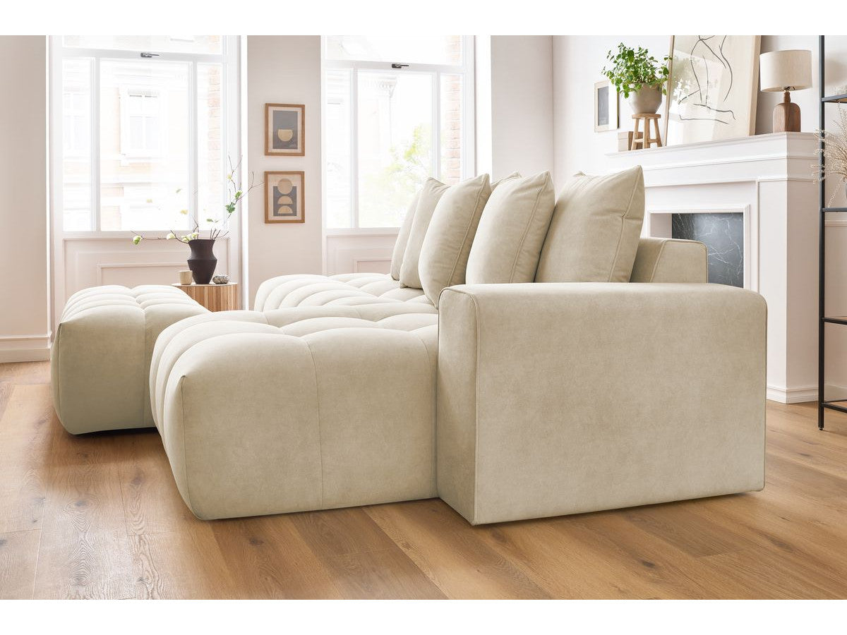 Canapé d'angle fixe MONT-BLANC velours avec pouf