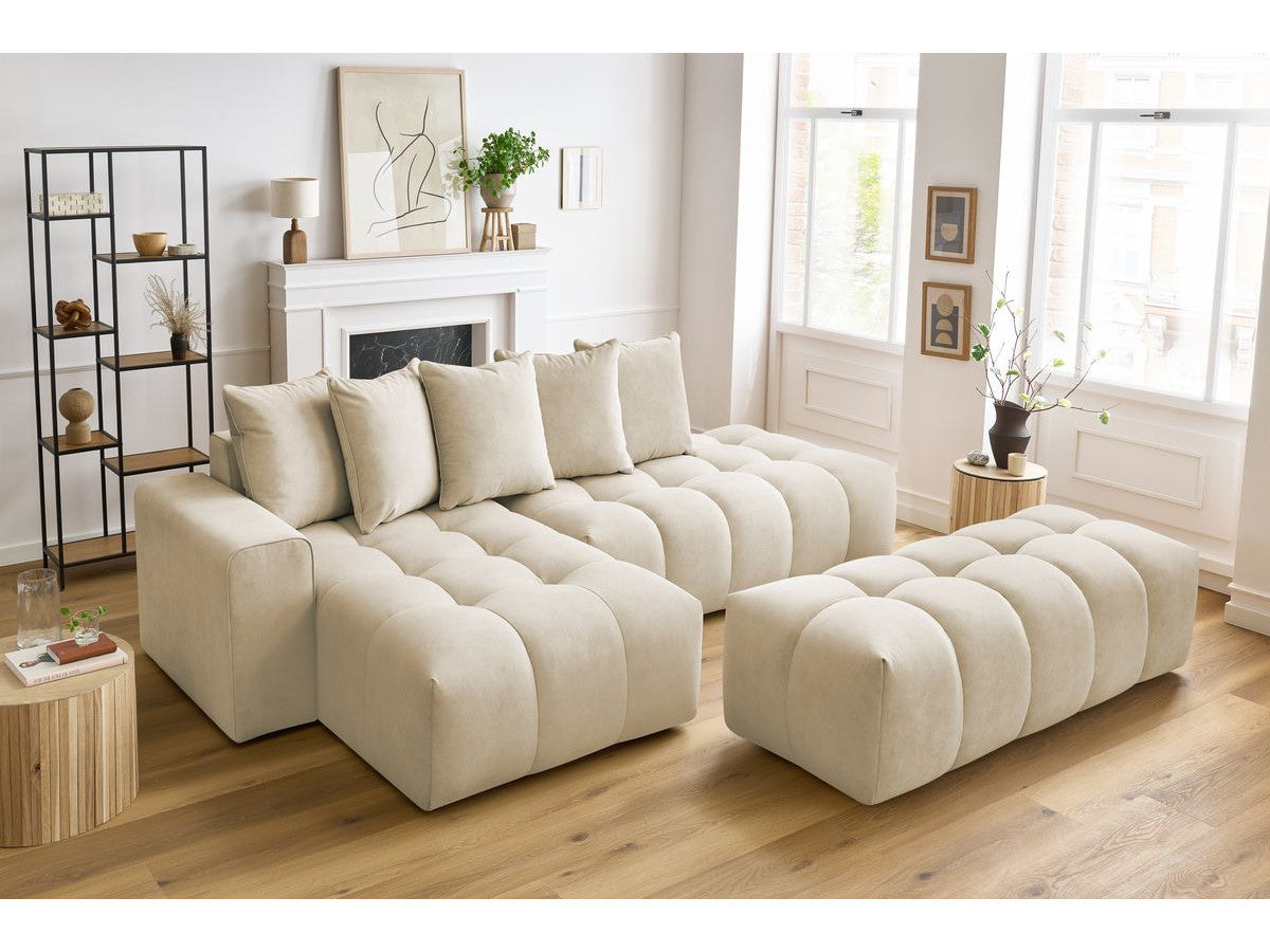 Canapé d'angle fixe MONT-BLANC velours avec pouf
