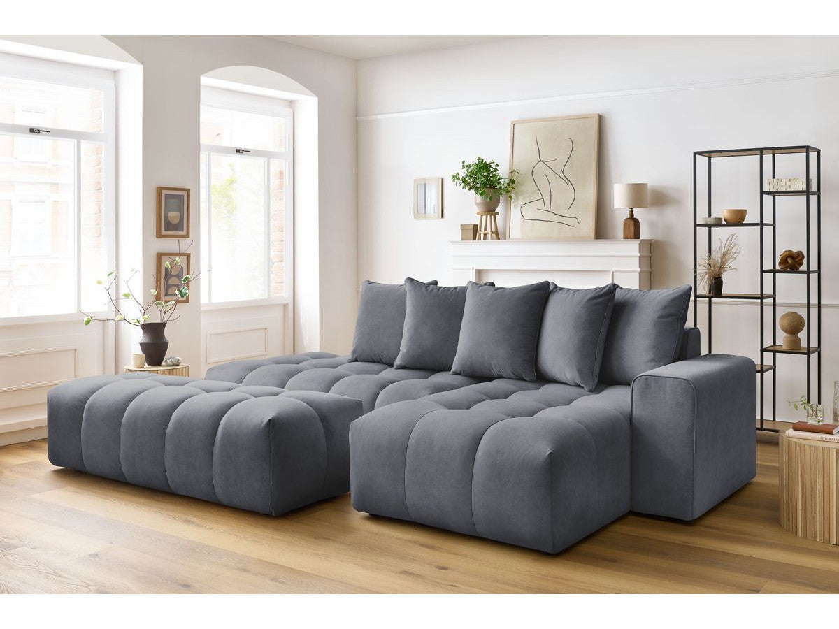 Canapé d'angle fixe MONT-BLANC velours avec pouf