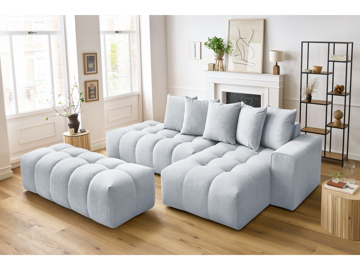 Canapé d'angle fixe MONT-BLANC velours avec pouf